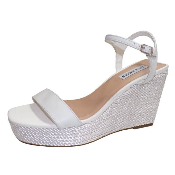 Steve Madden Women's Tory White Satin Rope Wedge Sandals Size 10 NEW - Picture 1 of 6